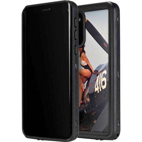 1940s Navy Pin-Up Girl On Corsair Fighter Plane Galaxy S20 Waterproof Case